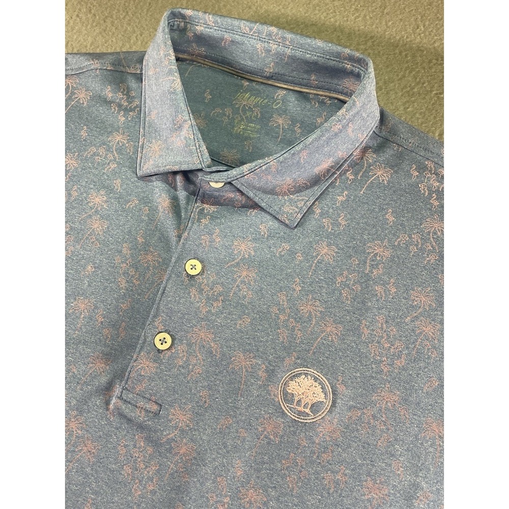 Johnnie-O Golf Polo Shirt Mens XL Blue Stretch Geometric Palm Tree Logo